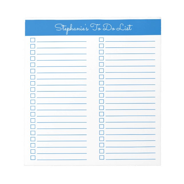 Simple Modern Medium Blue Two Column Checklist Notepad (Front)