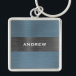 Simple Modern Mens Monogram Name  Keychain<br><div class="desc">A classic navy blue brushed metal personalized office kechain. Coordinates with other office supplies including binders,  notebooks and pens. Designed for you by Blackberry Boulevard.</div>