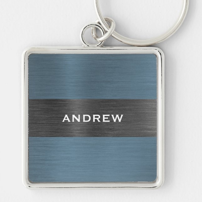 Simple Modern Mens Monogram Name  Keychain (Front)