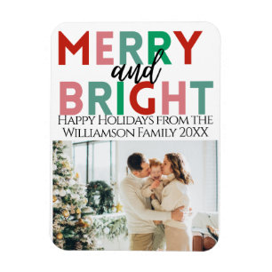 Simple Modern Merry & Bright Colorful One Photo Magnet