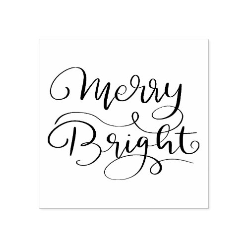 Simple Modern  Merry Bright Holiday Script  Rubber Stamp