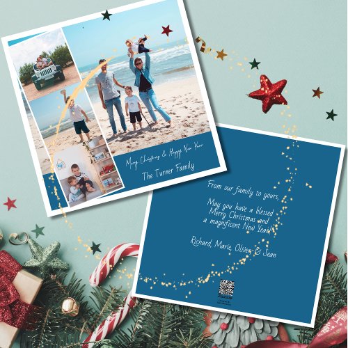 Simple Modern Merry Christmas Blue White Photo Holiday Card