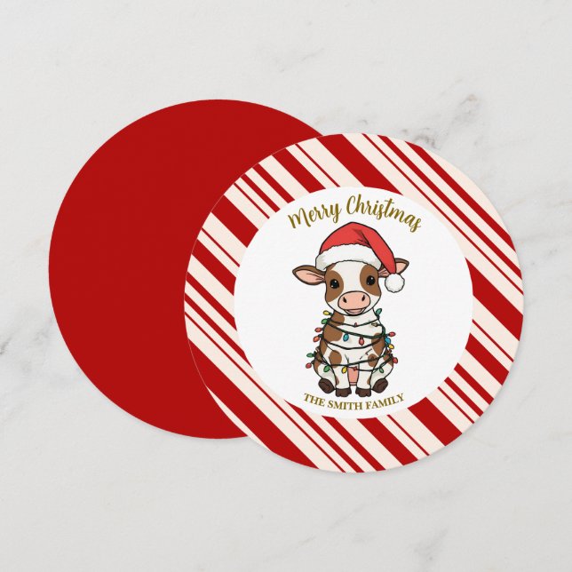 Simple modern merry christmas calf Cow OX pattern Invitation (Front/Back)