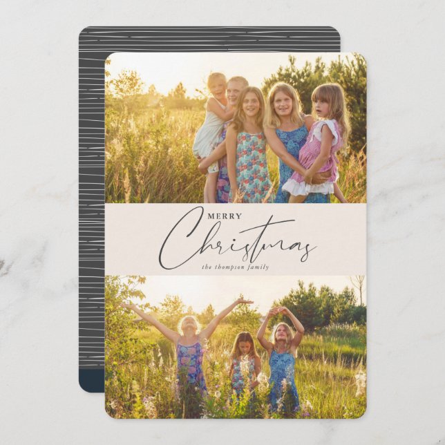 Simple Modern Merry Christmas Gray Script Photo Holiday Card (Front/Back)