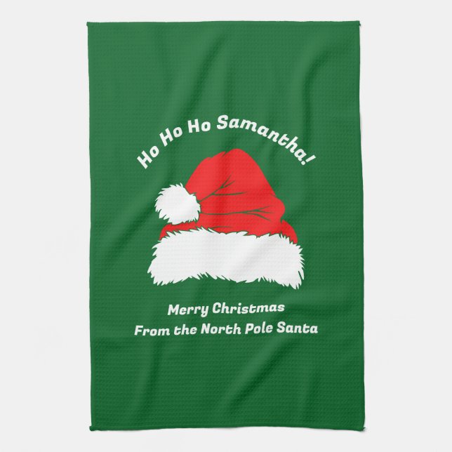 Simple Modern Merry Christmas Green Kitchen Towel (Vertical)