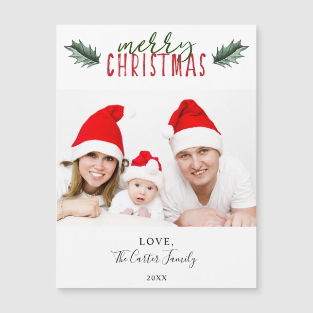 Simple Modern Merry Christmas Holly watercolor (Front)