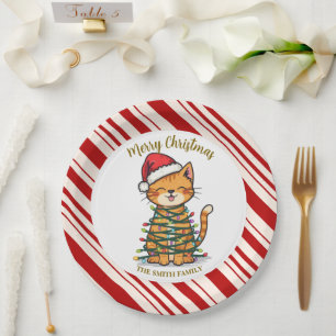 Simple modern merry christmas kitten CatMAS patter Paper Plates