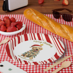Simple modern merry christmas  Lab puppy dog patte Paper Plates