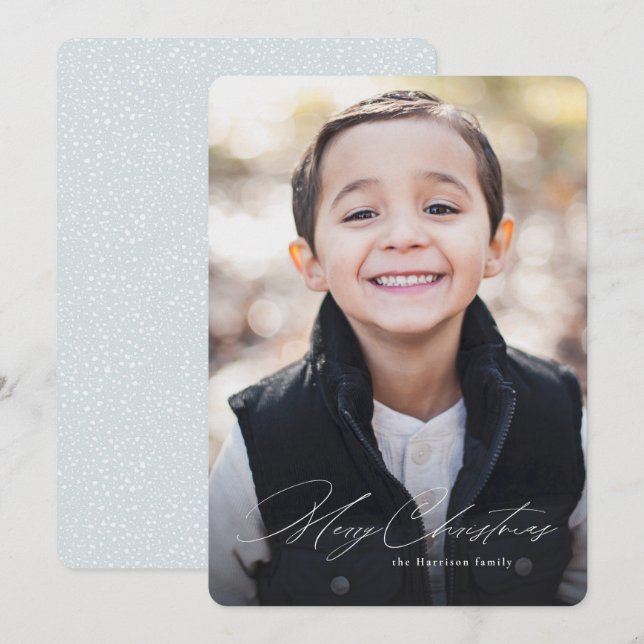 Simple modern Merry Christmas one photo stylish Holiday Card (Front/Back)