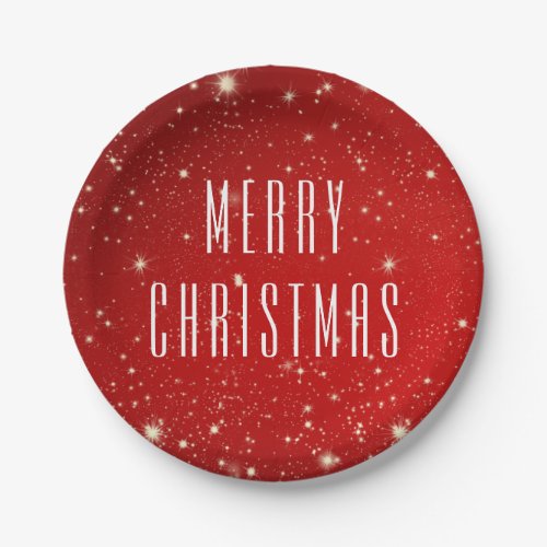 Simple Modern MERRY CHRISTMAS Red White Paper Plates