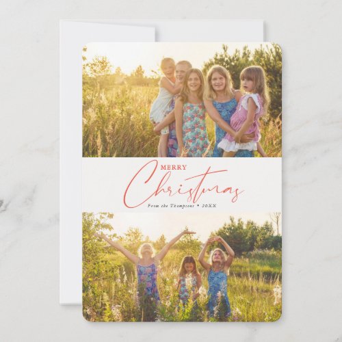 Simple Modern Merry Christmas Script Photo Holiday Card