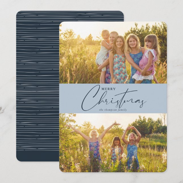 Simple Modern Merry Christmas Script Photo Holiday Card (Front/Back)