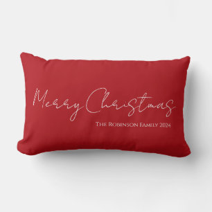 Simple Modern Merry Christmas Script Red Lumbar Pillow