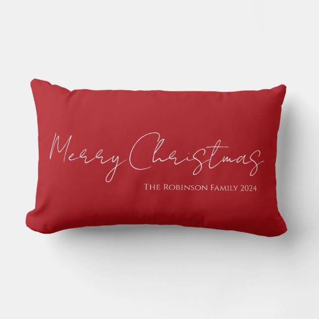Simple Modern Merry Christmas Script Red Lumbar Pillow (Front)