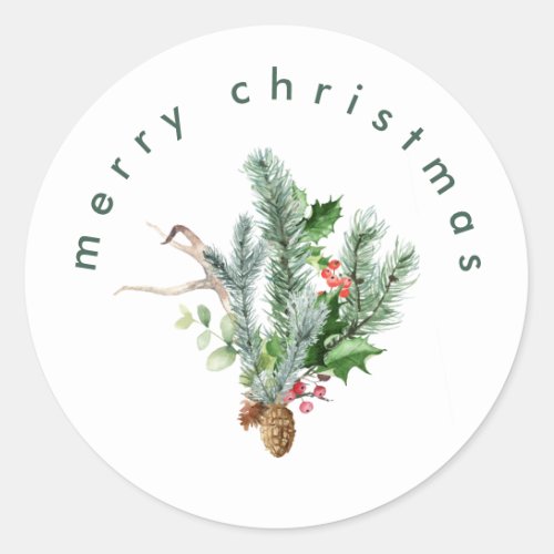 Simple Modern Merry Christmas Snow White Classic Round Sticker