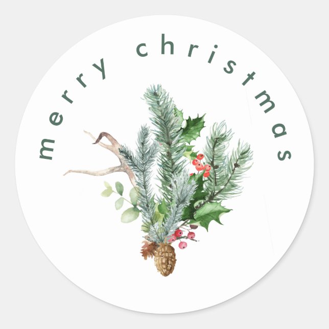 Simple Modern Merry Christmas Snow White Classic Round Sticker (Front)