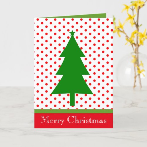 Simple Modern Merry Christmas Tree Holly Red Green Card