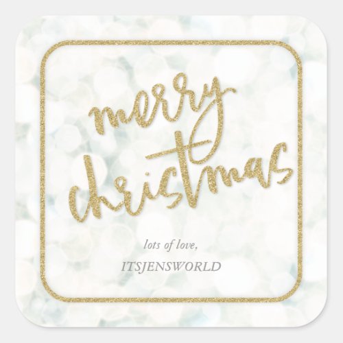 Simple Modern Merry Christmas White and Gold Square Sticker