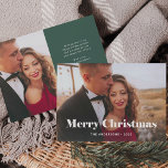 Simple Modern Merry Christmas with Photo Holiday Card<br><div class="desc">This simple and stylish holiday photo card says "Merry Christmas" in bold,  white elegant modern typography with your favorite personal family photo across the front of the card. Your personal holiday message can go on the back,  with a minimalist green and white design.</div>