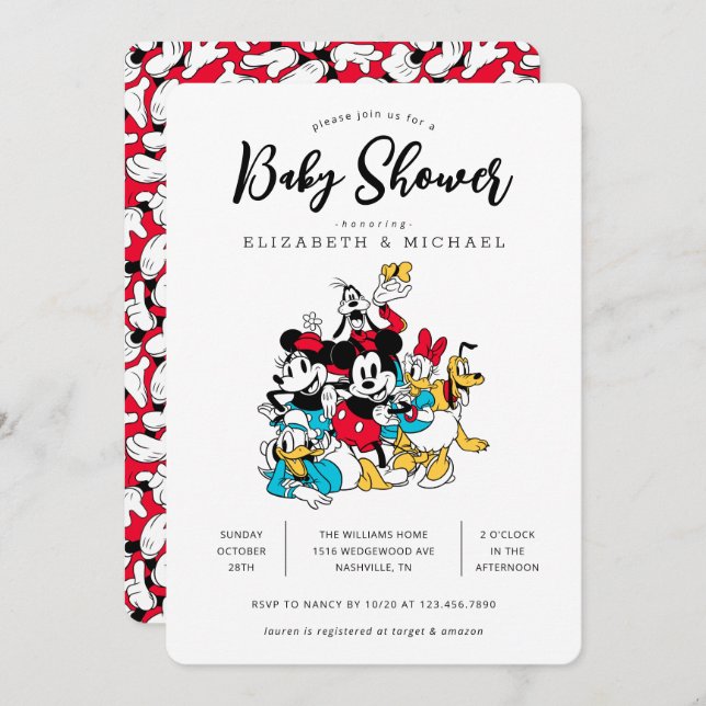 Simple Modern Mickey and Friends Baby Shower Invitation (Front/Back)