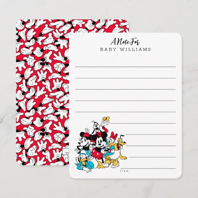 Simple Modern Mickey and Friends Baby Shower Note Card (Front/Back)
