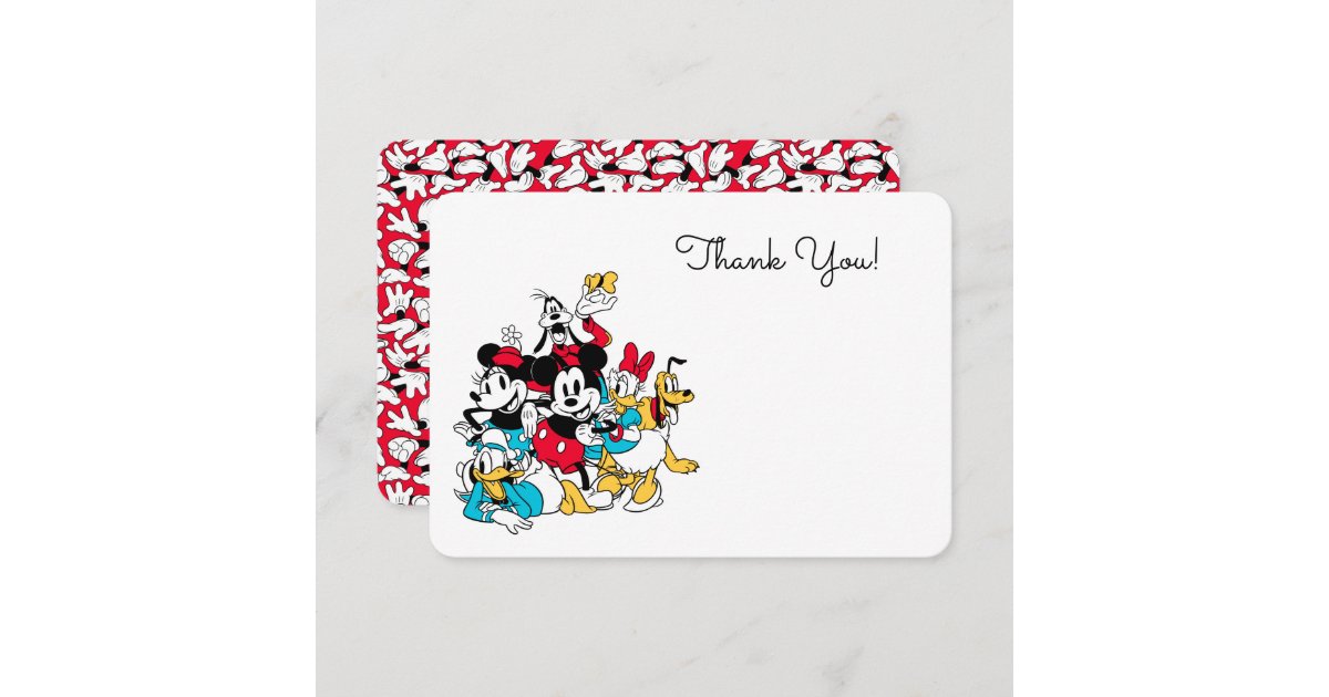 Simple Modern Mickey & Friends Birthday Thank You Invitation