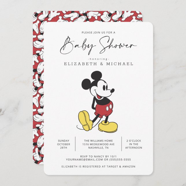 Simple Modern Mickey Mouse Baby Shower Invitation (Front/Back)