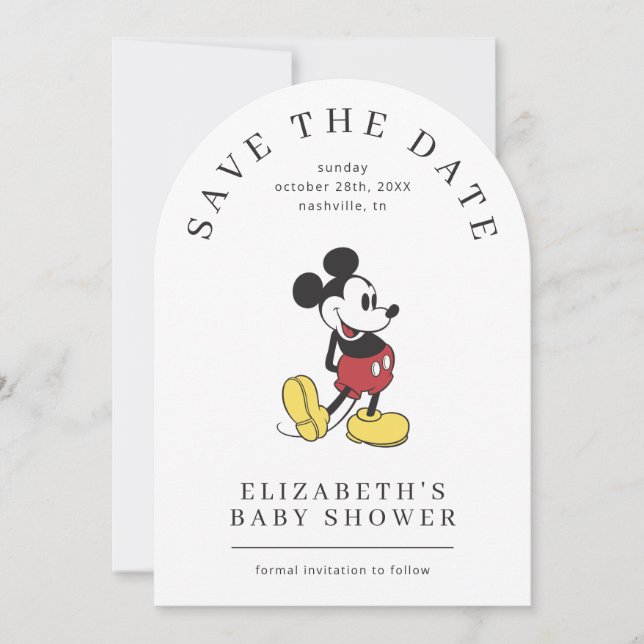 Simple Modern Mickey Mouse Baby Shower Save The Date (Front)