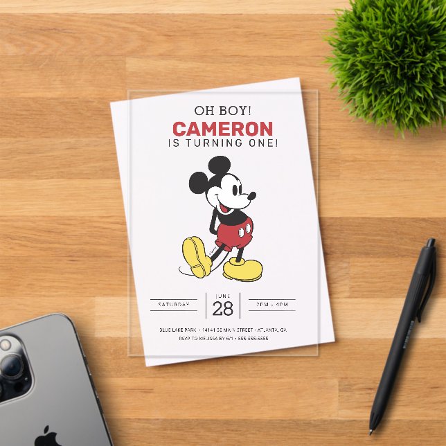 Simple Modern Mickey Mouse Birthday  Acrylic Invitations (Insitu (Invitation Card))