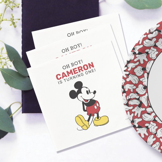 Simple Modern Mickey Mouse Birthday Napkins (Napkins on table)