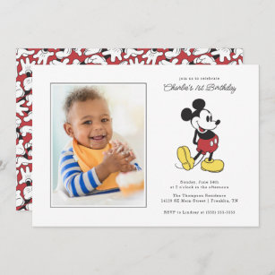 Simple Modern Mickey Mouse Birthday - Photo Invitation
