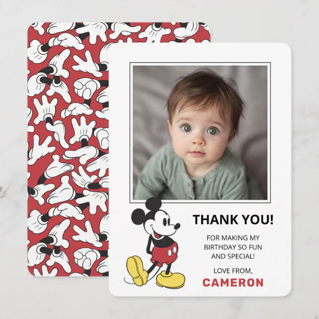 Simple Modern Mickey Mouse Birthday Thank You Card | Zazzle