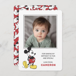 Simple Modern Mickey Mouse Birthday Thank You Card