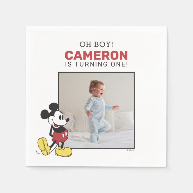 Simple Modern Mickey Mouse Photo Birthday Napkins (Front)