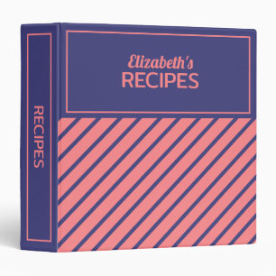 Simple Modern Midnight Blue Light Coral Stripes 3 Ring Binder