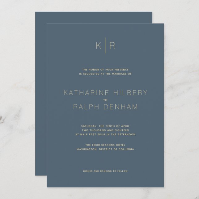 Simple Modern Midnight Blue Wedding Invitation (Front/Back)