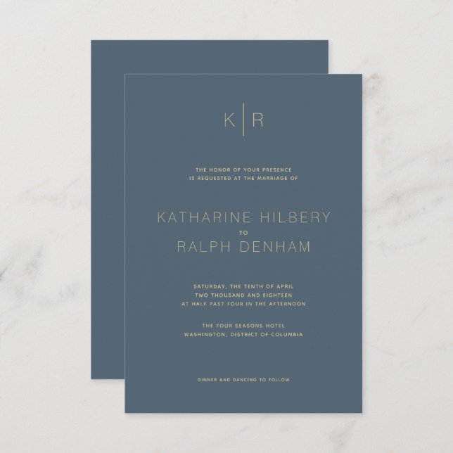 Simple Modern Midnight Blue Wedding Invitation (Front/Back)