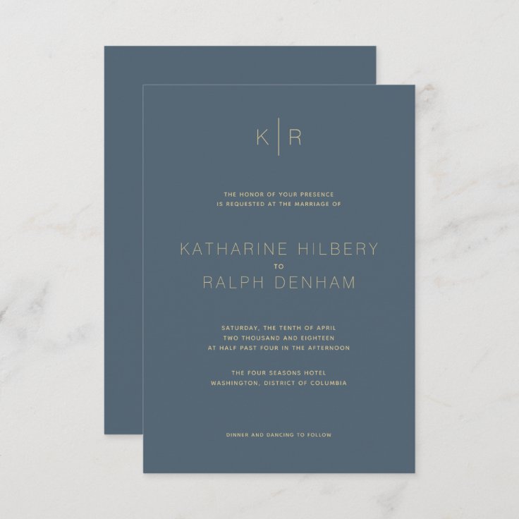 Simple Modern Midnight Blue Wedding Invitation 