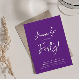 Simple Modern Minimal 40th Birthday Script Purple Invitation