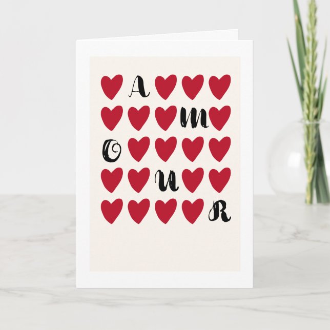 Simple Modern Minimal Amour Valentine's day Card (Front)