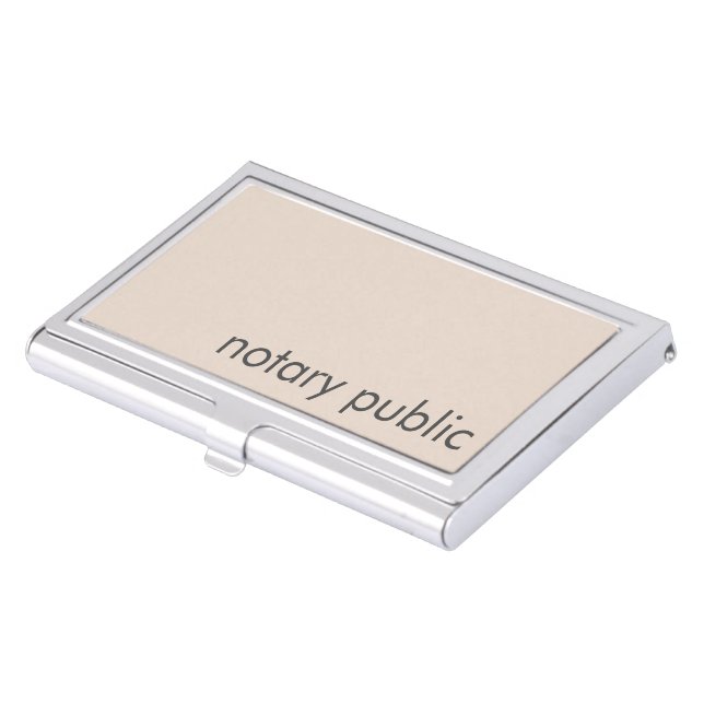 Simple Modern & Minimal Beige Gray Notary Public  Business Card Case (Front)