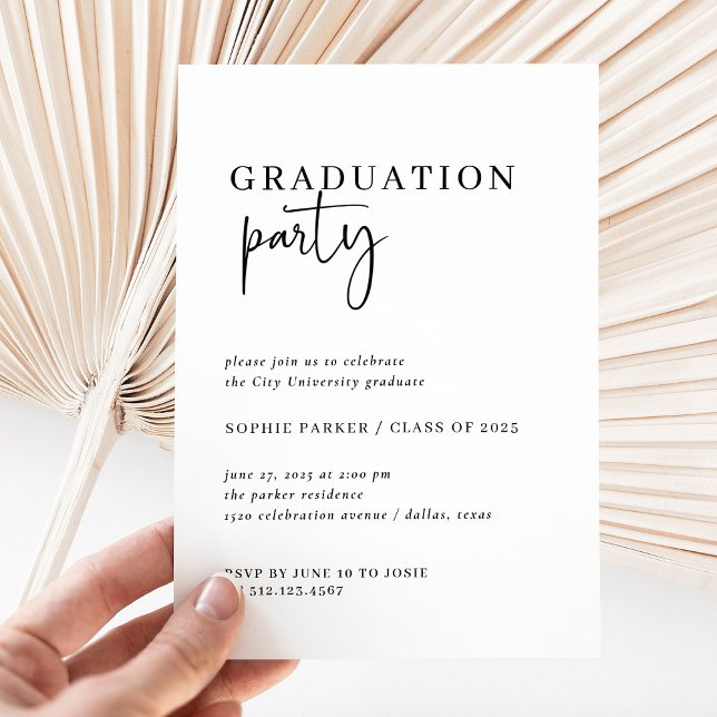 Simple Modern Minimal | Black and White Grad Party Invitation (Creator Uploaded)