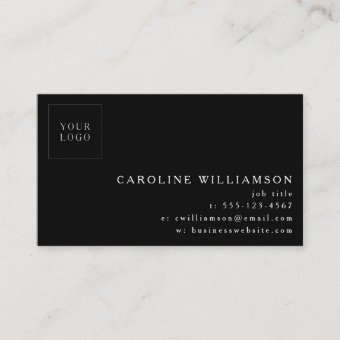 Simple Modern Minimal Black Background Logo Photo Business Card | Zazzle