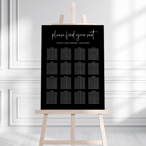 Simple Modern Minimal Black Wedding Seating Chart Foam Board