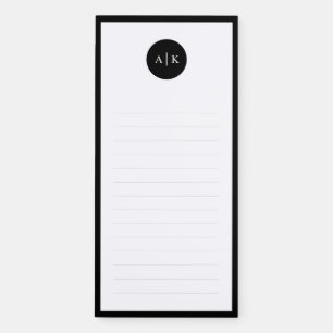 Simple Modern Minimal Black White Circle Monogram  Magnetic Notepad