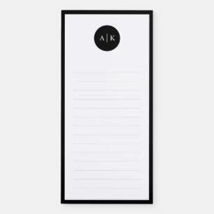 Simple Modern Minimal Black White Circle Monogram  Magnetic Notepad