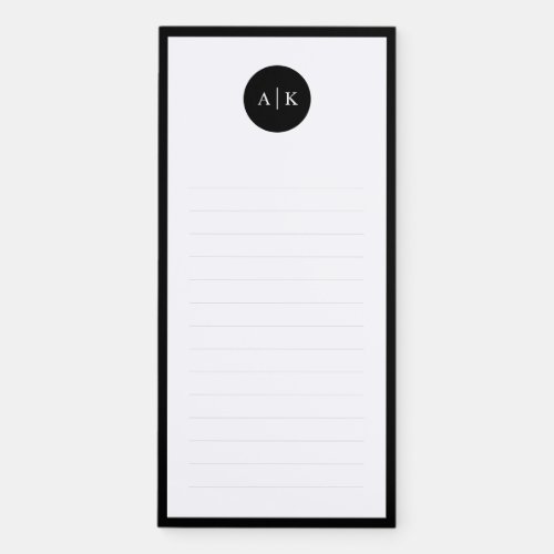 Simple Modern Minimal Black White Circle Monogram  Magnetic Notepad