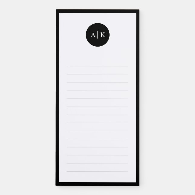Simple Modern Minimal Black White Circle Monogram  Magnetic Notepad (Front)