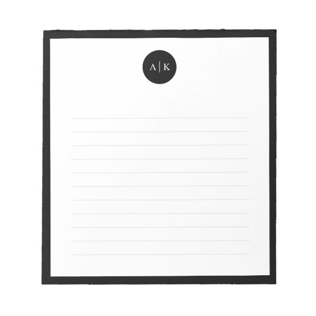 Simple Modern Minimal Black White Circle Monogram  Notepad (Front)