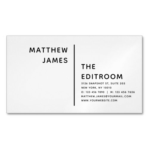 Simple Modern Minimal Black White Custom Business Card Magnet